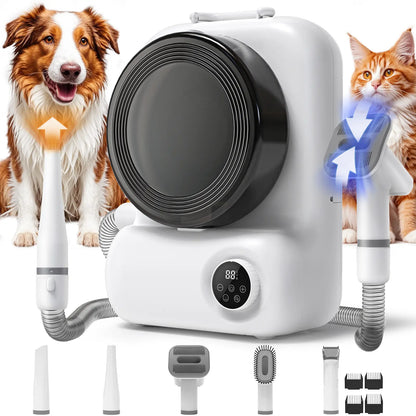 Elspet 5-in-1 Pet Grooming Vacuum System for Dogs and Cats - Includes Vacuum, Dryer, and Trimmer with 3-Liter Canister, 15000Pa Suction Power, and Additional Storage for 5 Grooming Kits