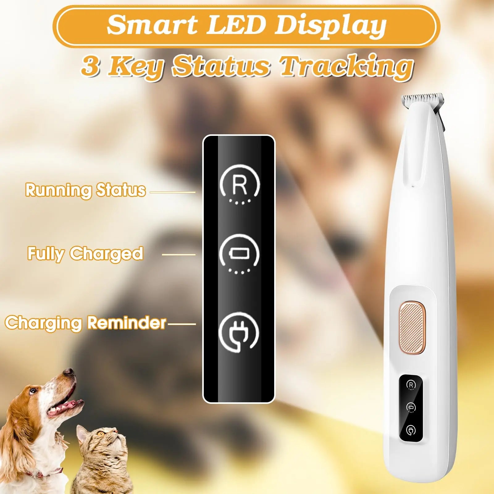 USB Rechargeable Pet Hair Trimmer Kit with LED Light - Quiet Grooming Clippers for Dogs and Cats, Waterproof and Low Noise Pet Shaver, Ideal for Pet Paw Care