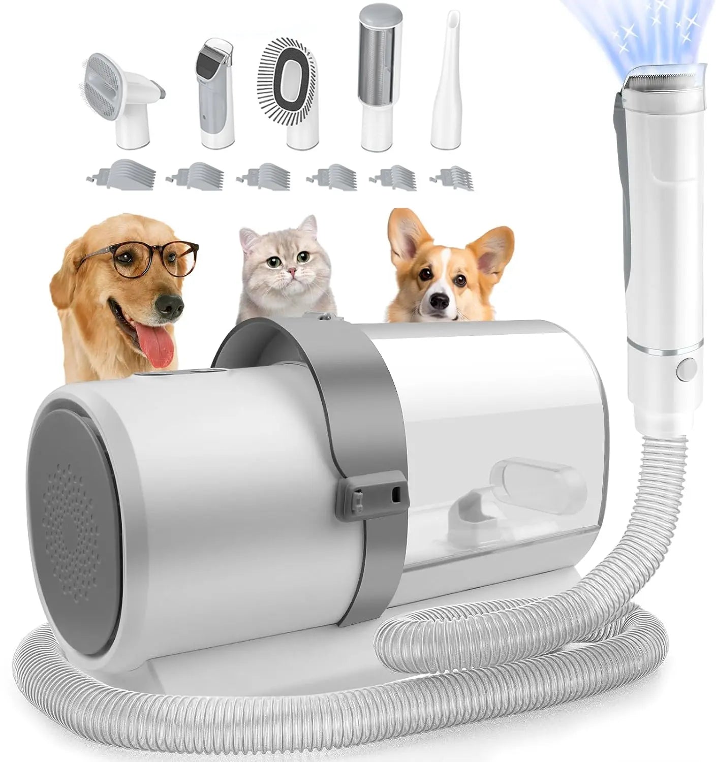 5-in-1 Dog Grooming Vacuum Kit with 4 Combs and 2.5L Capacity - Low Noise Pet Hair Trimmer and Grooming Brush for Shedding