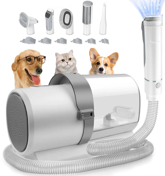 5-in-1 Dog Grooming Vacuum Kit with 4 Combs and 2.5L Capacity - Low Noise Pet Hair Trimmer and Grooming Brush for Shedding