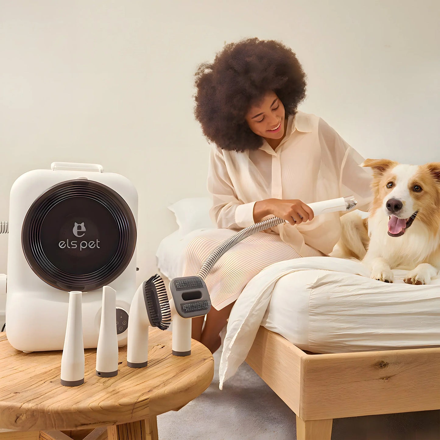 Elspet 5-in-1 Pet Grooming Vacuum System for Dogs and Cats - Includes Vacuum, Dryer, and Trimmer with 3-Liter Canister, 15000Pa Suction Power, and Additional Storage for 5 Grooming Kits