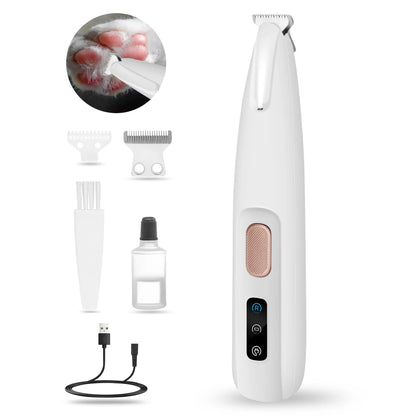 USB Rechargeable Pet Hair Trimmer Kit with LED Light - Quiet Grooming Clippers for Dogs and Cats, Waterproof and Low Noise Pet Shaver, Ideal for Pet Paw Care