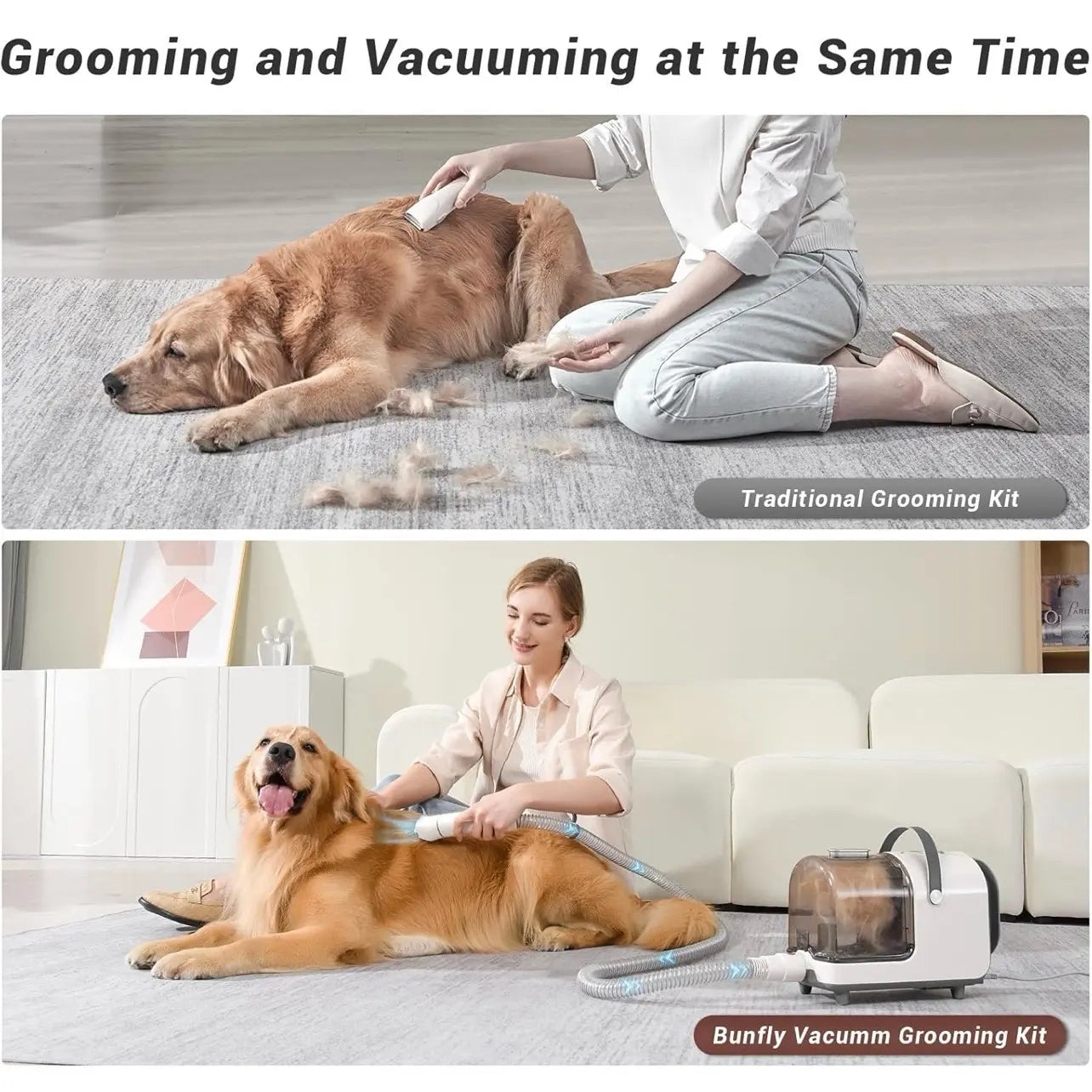 Bunfly Professional Dog Grooming Kit with High-Power Vacuum Suction, 16 Essential Grooming Tools, and 3L Dust Cup for Efficient Pet Hair Removal