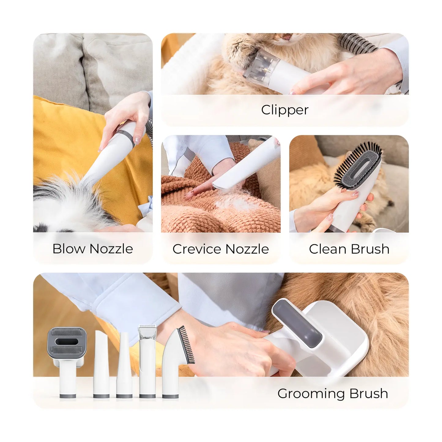 Elspet 5-in-1 Pet Grooming Vacuum System for Dogs and Cats - Includes Vacuum, Dryer, and Trimmer with 3-Liter Canister, 15000Pa Suction Power, and Additional Storage for 5 Grooming Kits