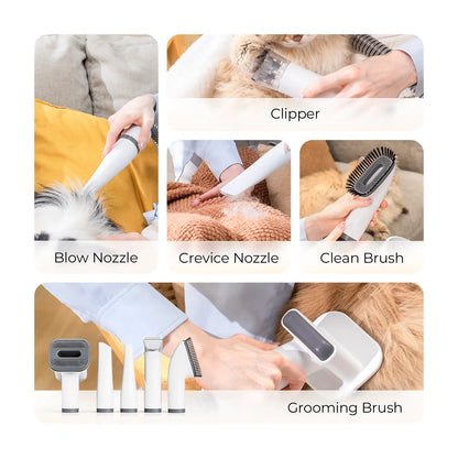 Elspet 5-in-1 Pet Grooming Vacuum System for Dogs and Cats - Includes Vacuum, Dryer, and Trimmer with 3-Liter Canister, 15000Pa Suction Power, and Additional Storage for 5 Grooming Kits