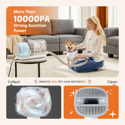5-in-1 Dog Grooming Vacuum Kit with 4 Combs and 2.5L Capacity - Low Noise Pet Hair Trimmer and Grooming Brush for Shedding
