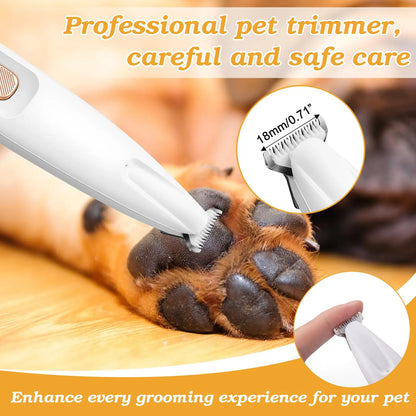 USB Rechargeable Pet Hair Trimmer Kit with LED Light - Quiet Grooming Clippers for Dogs and Cats, Waterproof and Low Noise Pet Shaver, Ideal for Pet Paw Care