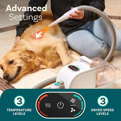 Petcove Professional 7-In-1 Pet Grooming Kit with Low Noise Vacuum, Clippers, Nail Trimmer, Grinder, and Brush for Efficient Dog Hair Removal and Shedding