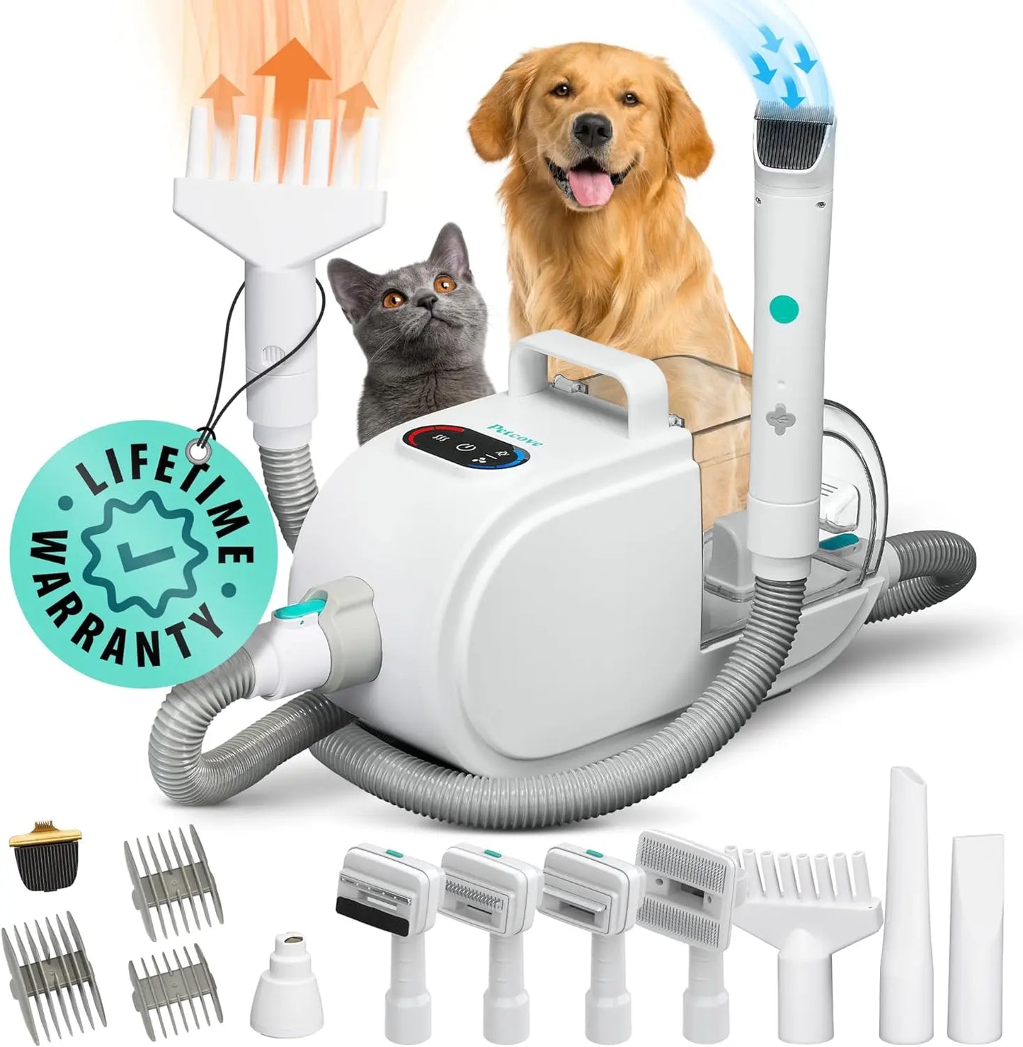 Petcove Professional 7-In-1 Pet Grooming Kit with Low Noise Vacuum, Clippers, Nail Trimmer, Grinder, and Brush for Efficient Dog Hair Removal and Shedding