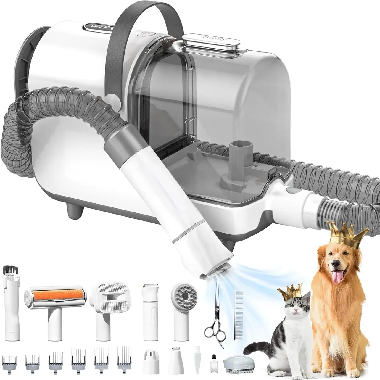 Bunfly Professional Dog Grooming Kit with High-Power Vacuum Suction, 16 Essential Grooming Tools, and 3L Dust Cup for Efficient Pet Hair Removal