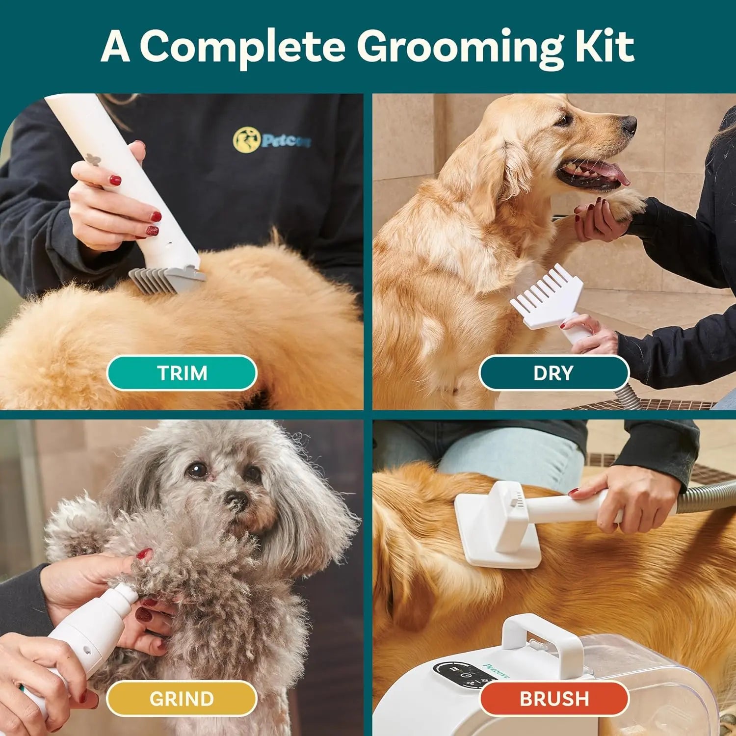 Petcove Professional 7-In-1 Pet Grooming Kit with Low Noise Vacuum, Clippers, Nail Trimmer, Grinder, and Brush for Efficient Dog Hair Removal and Shedding