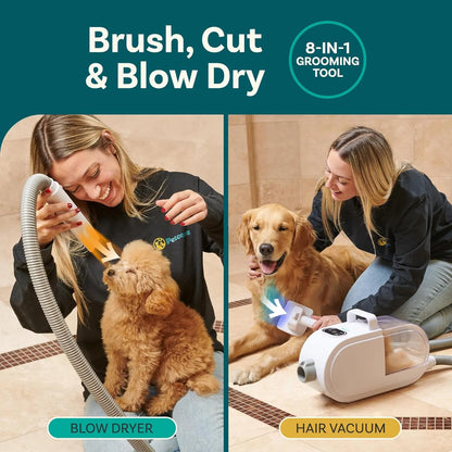 Petcove Professional 7-In-1 Pet Grooming Kit with Low Noise Vacuum, Clippers, Nail Trimmer, Grinder, and Brush for Efficient Dog Hair Removal and Shedding