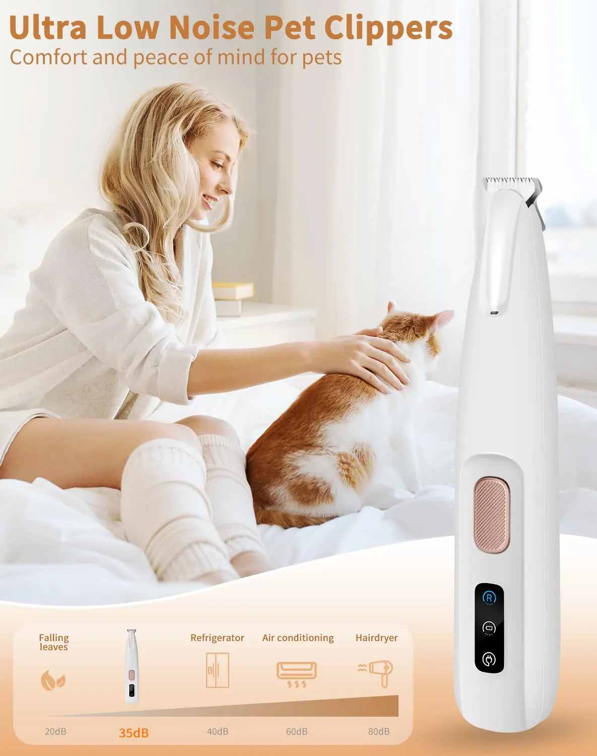 USB Rechargeable Pet Hair Trimmer Kit with LED Light - Quiet Grooming Clippers for Dogs and Cats, Waterproof and Low Noise Pet Shaver, Ideal for Pet Paw Care